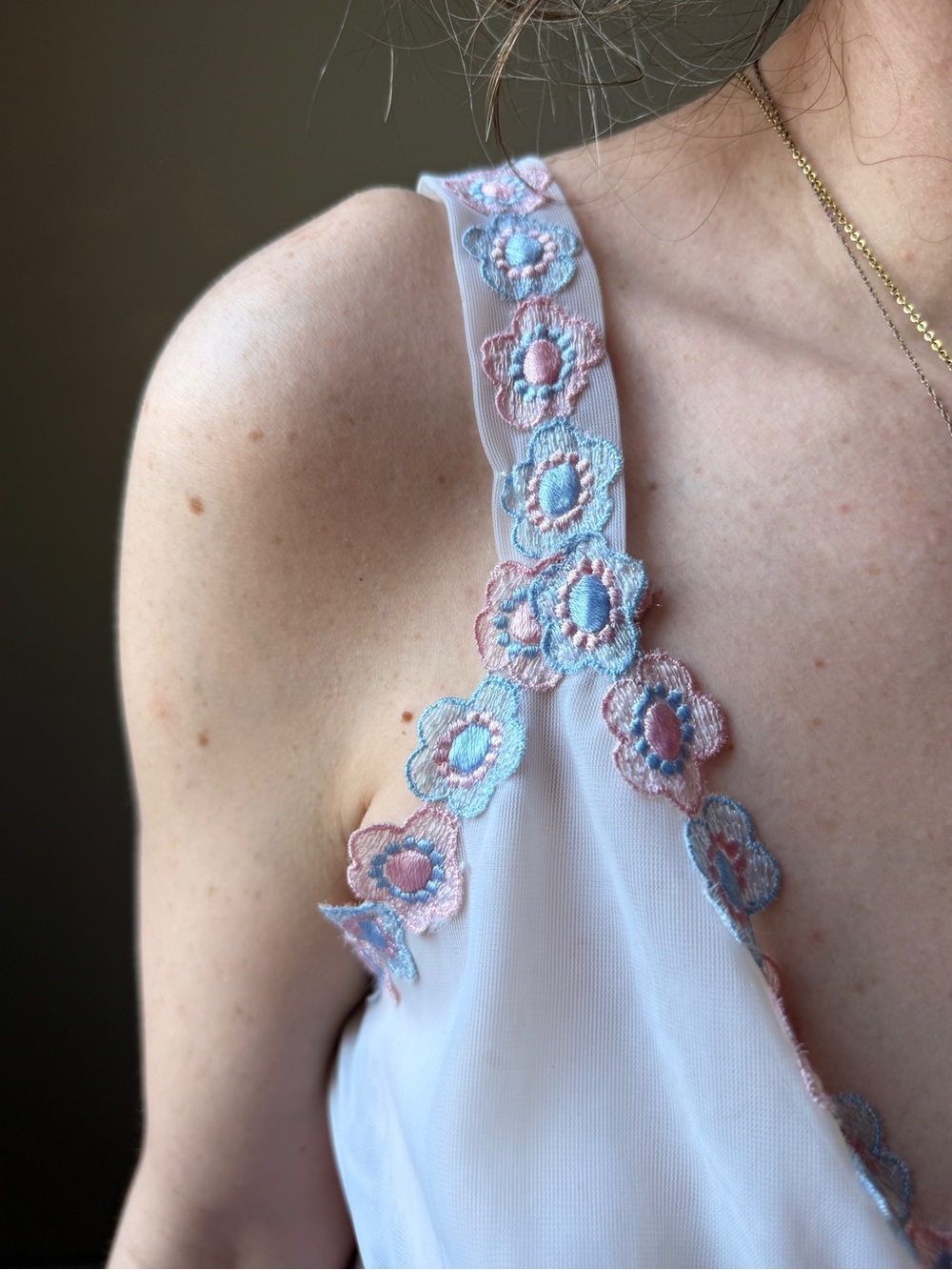 Vintage 90s Sheer Mesh Appliqué Dress | Romantic Boudoir Mini Slip | Size M/L - Picture 11 of 13
